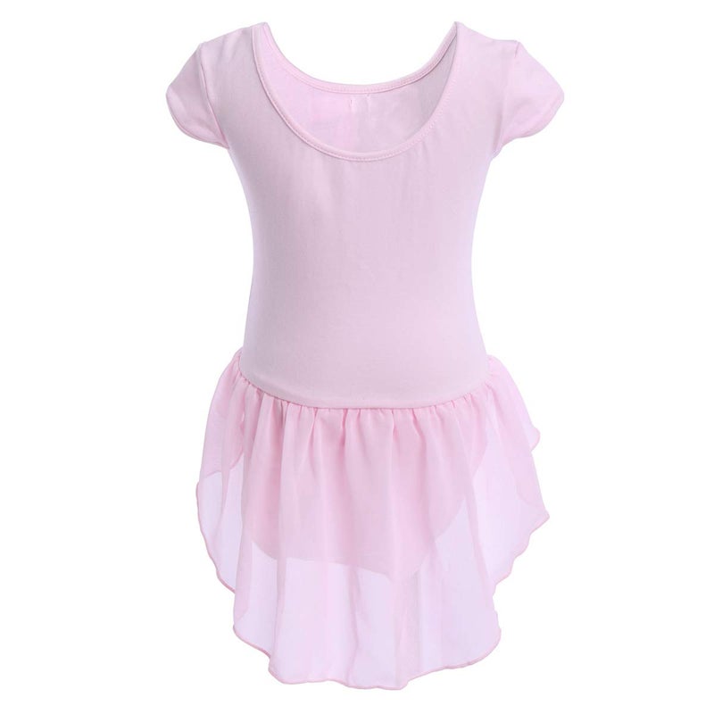 OBEEII Toddler Kid Girl Cap Sleeve Ballet Dress High Low Skirted Leotard Ballerina Gymnastic Dancewear Activewear Costume (Pink, 18-24 Months) - Image 2